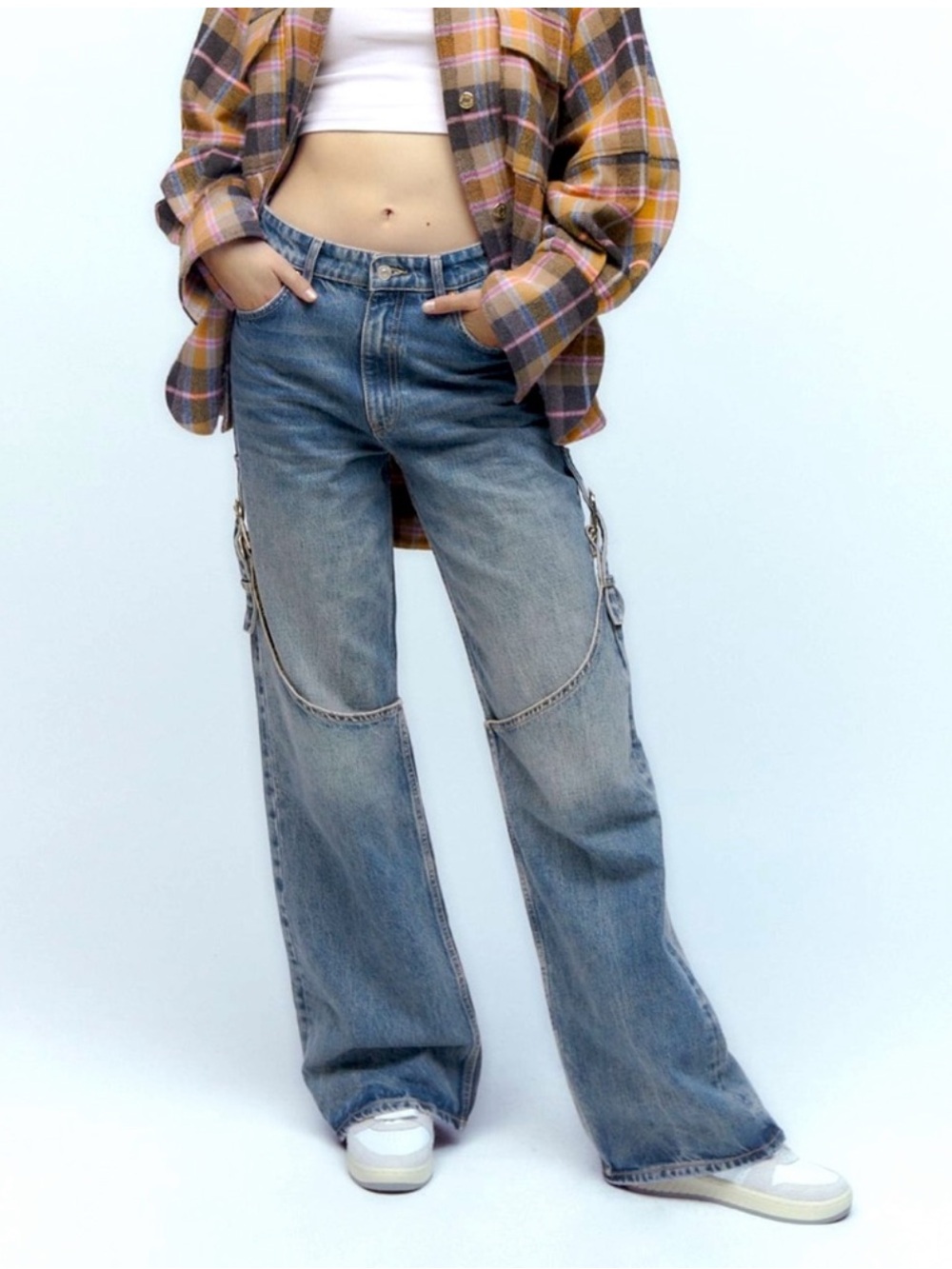Zara Wide Leg Buckle Jeans